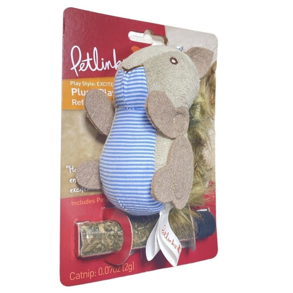 Petlinks Catnip Plush Squirrel For Cats, NWT Plush Player, Refillable Cat Toy wi